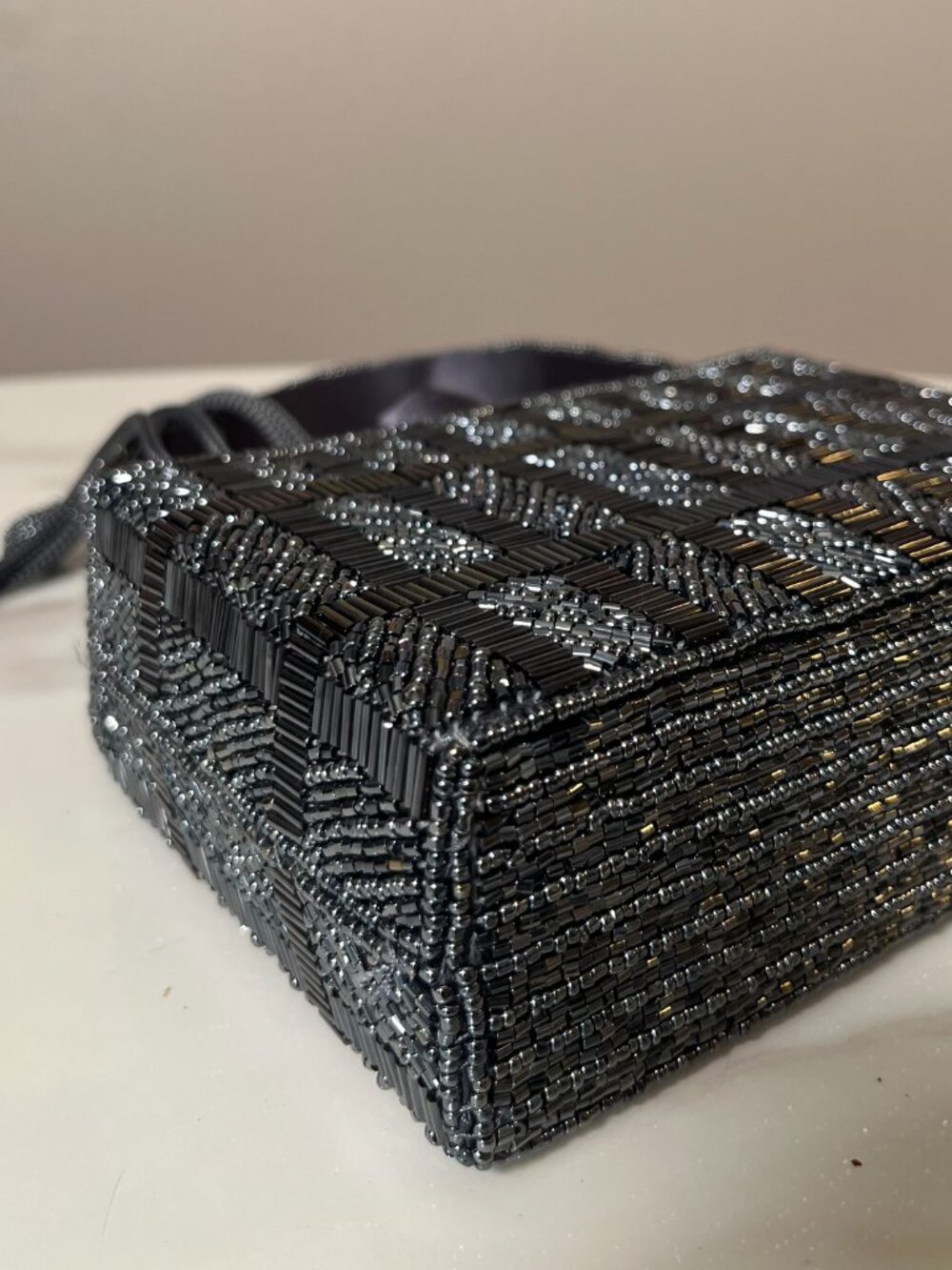 La Regale Gunmetal Gray Beaded Art Deco Vintage Top Handle Evening Bag - Picture 9 of 13